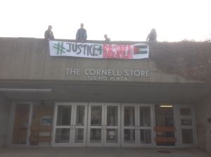 Cornell SJP action in solidarity with Rasmea Odeh, who is being unjustly persecuted for resisting the oppression of her people. 
